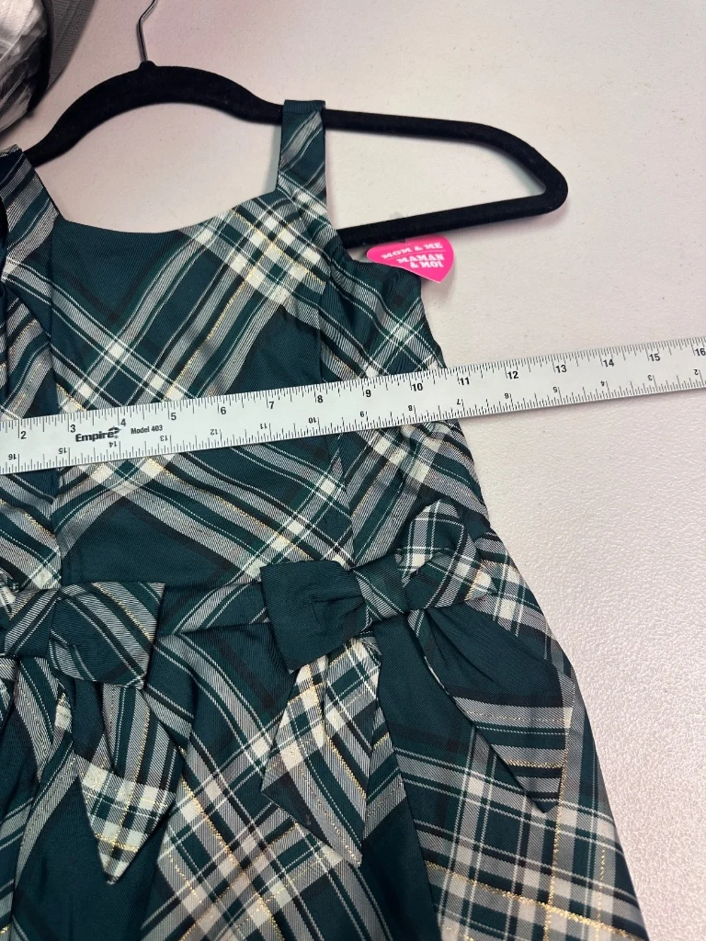 Children's Place Girl Green Plaid Bow-Accent Sleeveless Dress. Sz Girl 4. - Picture 6 of 7